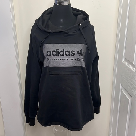 adidas Tops - Adidas Rare Unique Signature Logo With Front Inner Pocket Hoodie Size XL